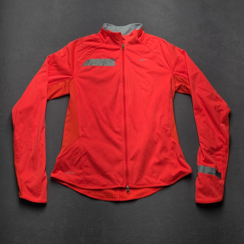 Nike Element Dri-FIT Womens Running Jacket Red‎ Reflective Full Zip Thermal M